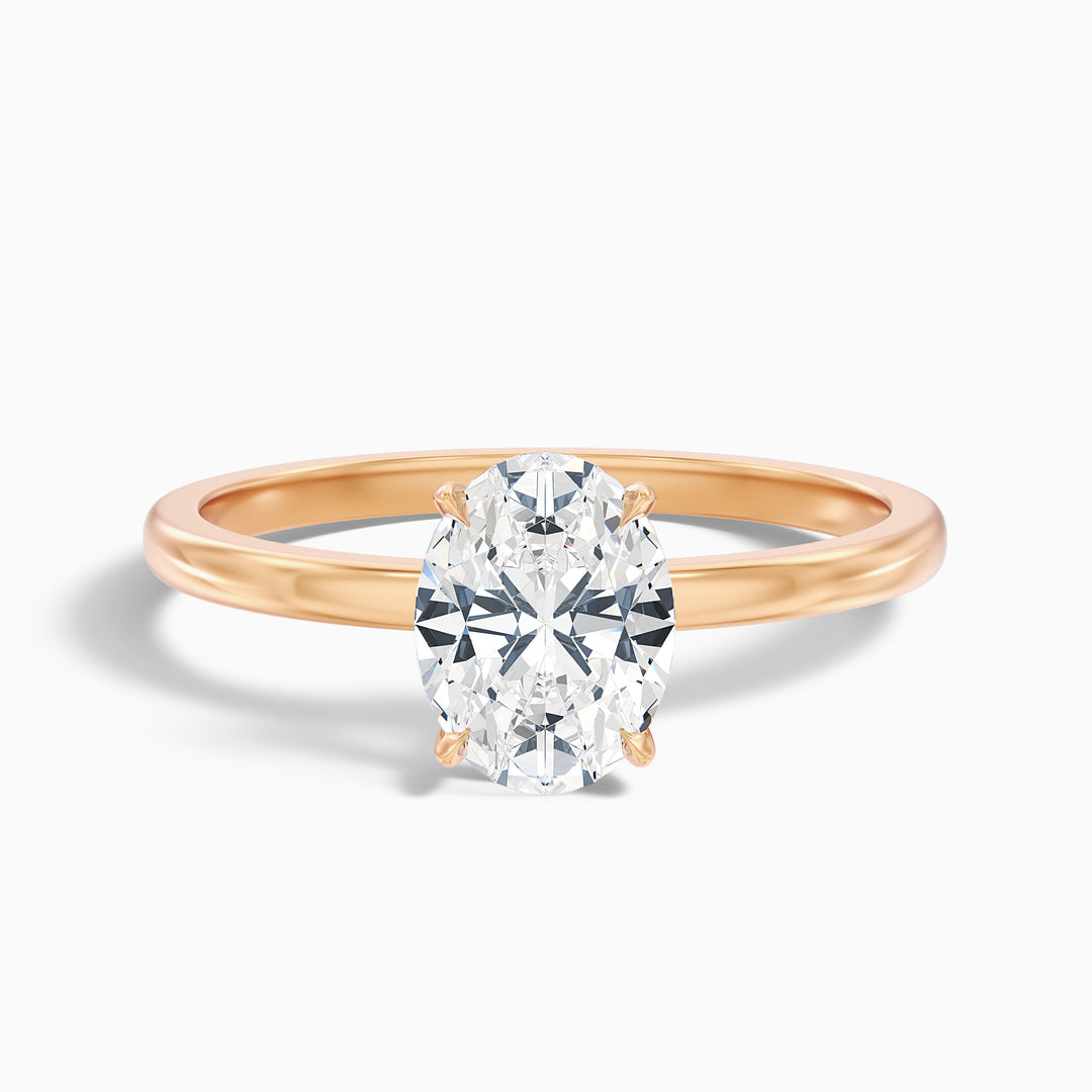 kaley 3 carat oval cut low profile solitaire lab grown diamond ring in 18k rose gold - Front View