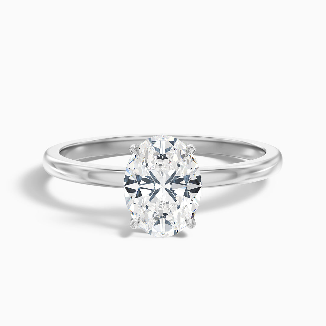 kaley 4.5 carat oval cut low profile solitaire lab grown diamond ring in 10k white gold - Front View