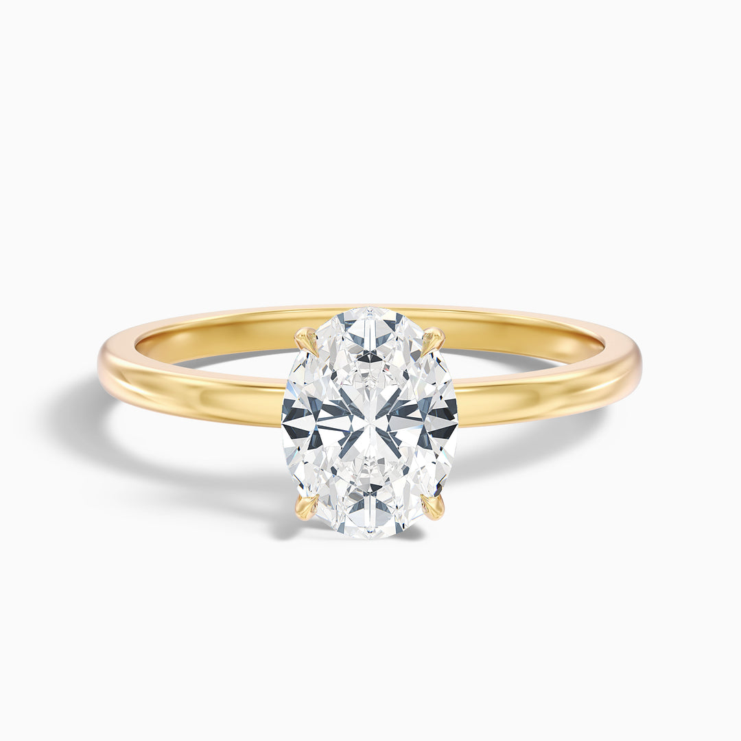 kaley 1 carat oval cut low profile solitaire lab grown diamond ring in 10k yellow gold - Front View