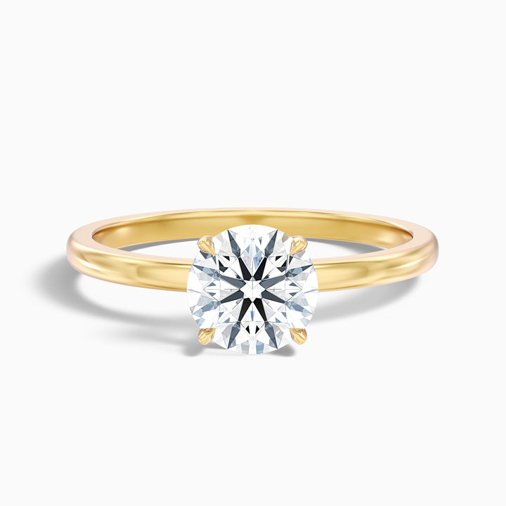 willy 1 carat round cut low profile solitaire lab grown diamond ring in 10k yellow gold - Front View