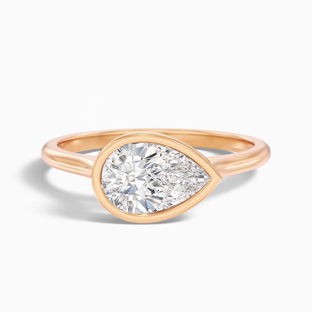 Edie 2 Carat Pear Cut East West Bezel Lab Grown Diamond Engagement Ring in 18k White Gold