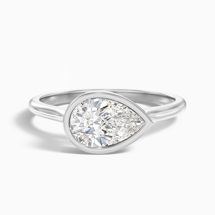 Edie 2 Carat Pear Cut East West Bezel Lab Grown Diamond Engagement Ring in 18k White Gold
