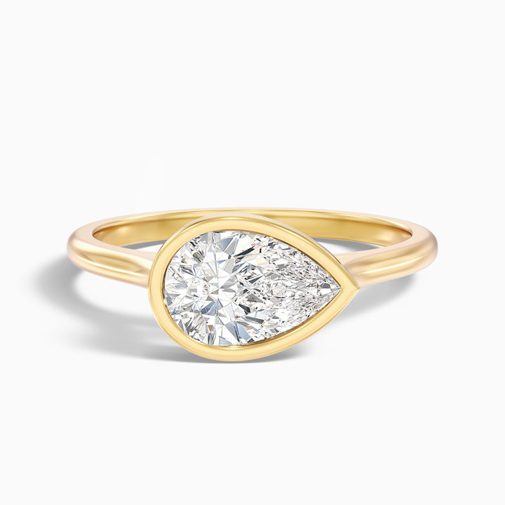 Edie 2 Carat Pear Cut East West Bezel Lab Grown Diamond Engagement Ring in 18k White Gold