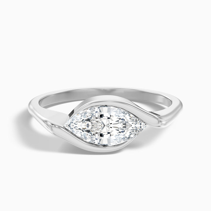 Sydney 5 Carat Marquise East West Half Bezel Moissanite Diamond Ring In 925 Sterling Silver