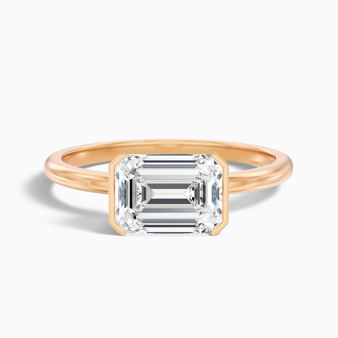 Brona 2.5 Carat Emerald Cut East West Half Bezel Moissanite Diamond Ring in 925 Sterling Silver