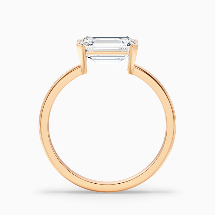 Brona 2.5 Carat Emerald Cut East West Half Bezel Moissanite Diamond Ring in 925 Sterling Silver