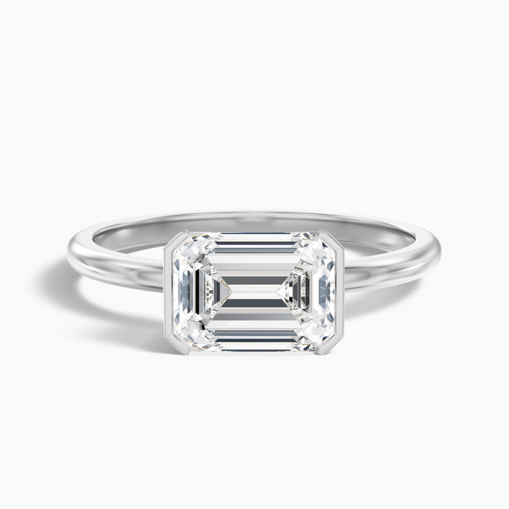 Brona 2.5 Carat Emerald Cut East West Half Bezel Moissanite Diamond Ring in 925 Sterling Silver