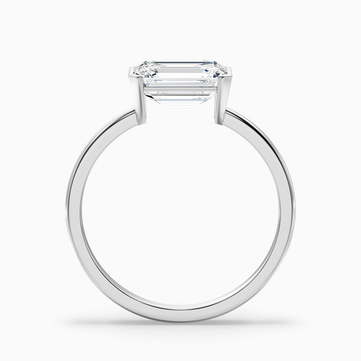 Brona 1.5 Carat Emerald Cut East West Half Bezel Moissanite Diamond Ring in 925 Sterling Silver