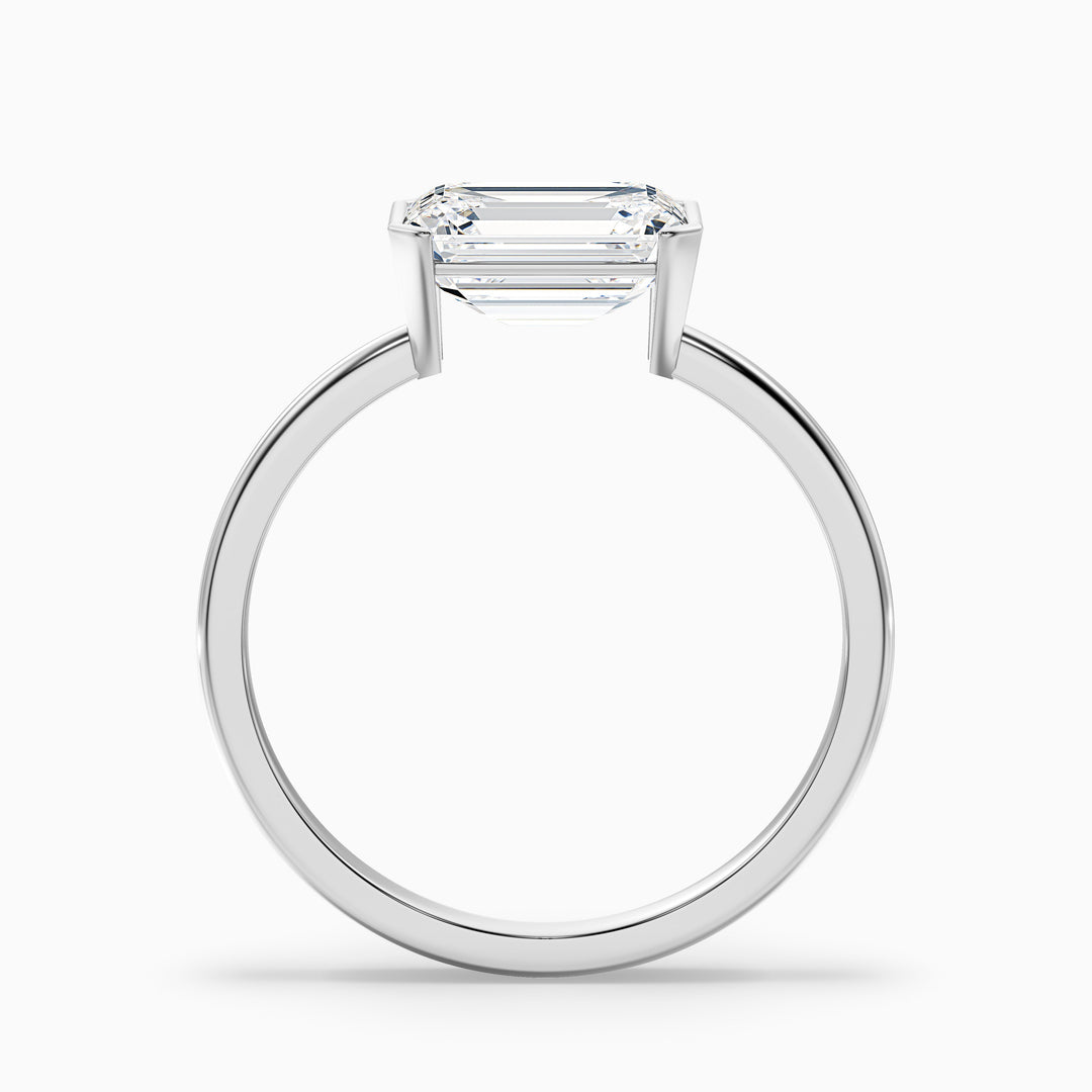 Brona 1 Carat Emerald Cut East West Half Bezel Moissanite Diamond Ring in 925 Sterling Silver
