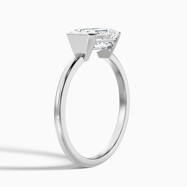 Brona 5 Carat Emerald Cut East West Half Bezel Moissanite Diamond Ring in 925 Sterling Silver
