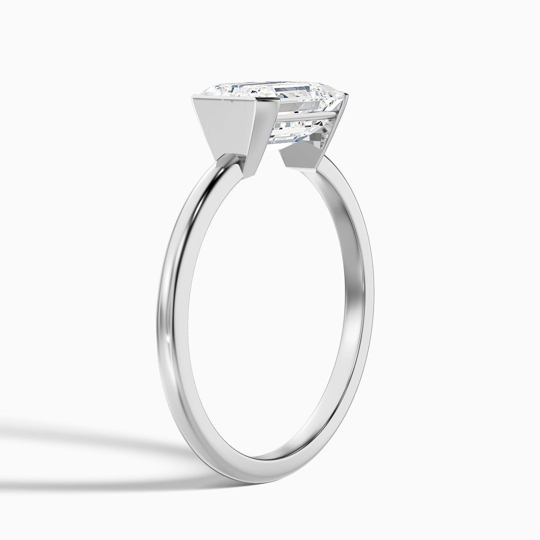 Brona 1.5 Carat Emerald Cut East West Half Bezel Moissanite Diamond Ring in 925 Sterling Silver