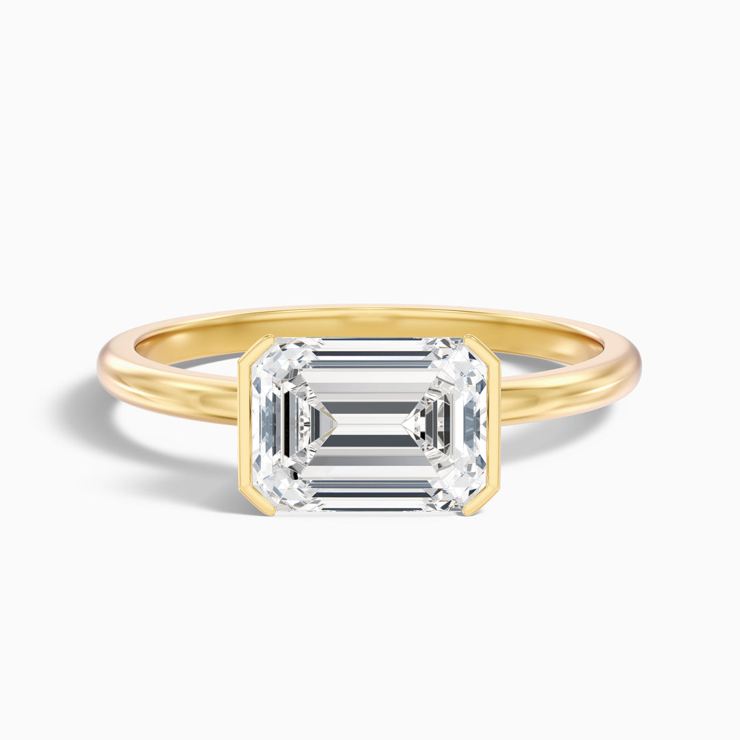 Brona 1 Carat Emerald Cut East West Half Bezel Moissanite Diamond Ring in 925 Sterling Silver