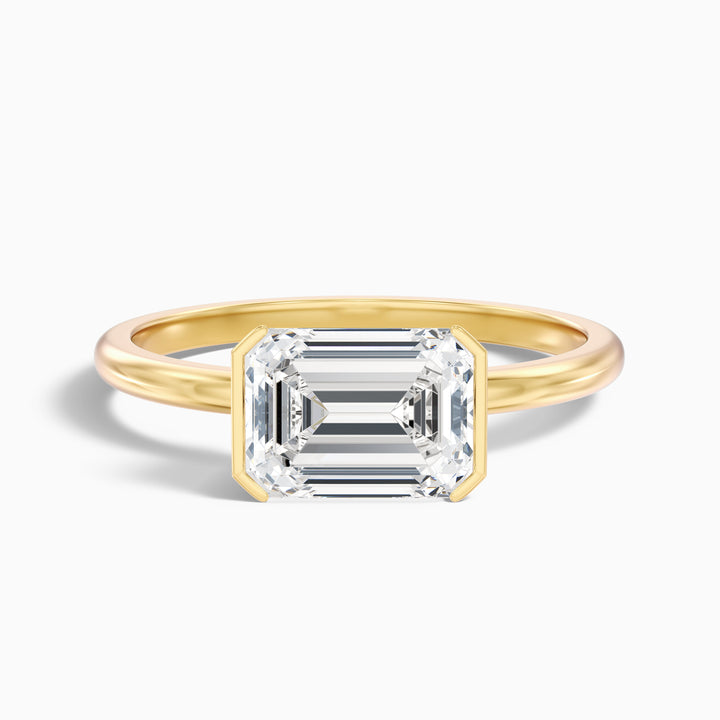 Brona 1 Carat Emerald Cut East West Half Bezel Moissanite Diamond Ring in 925 Sterling Silver