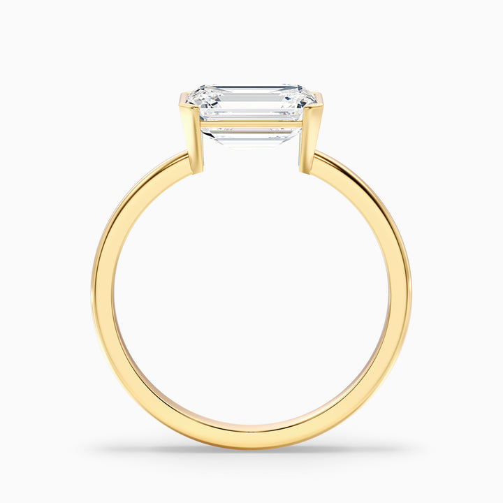 Joie 2 Carat Emerald Cut East West Half Bezel Lab Grown Diamond Ring in 14k Yellow Gold