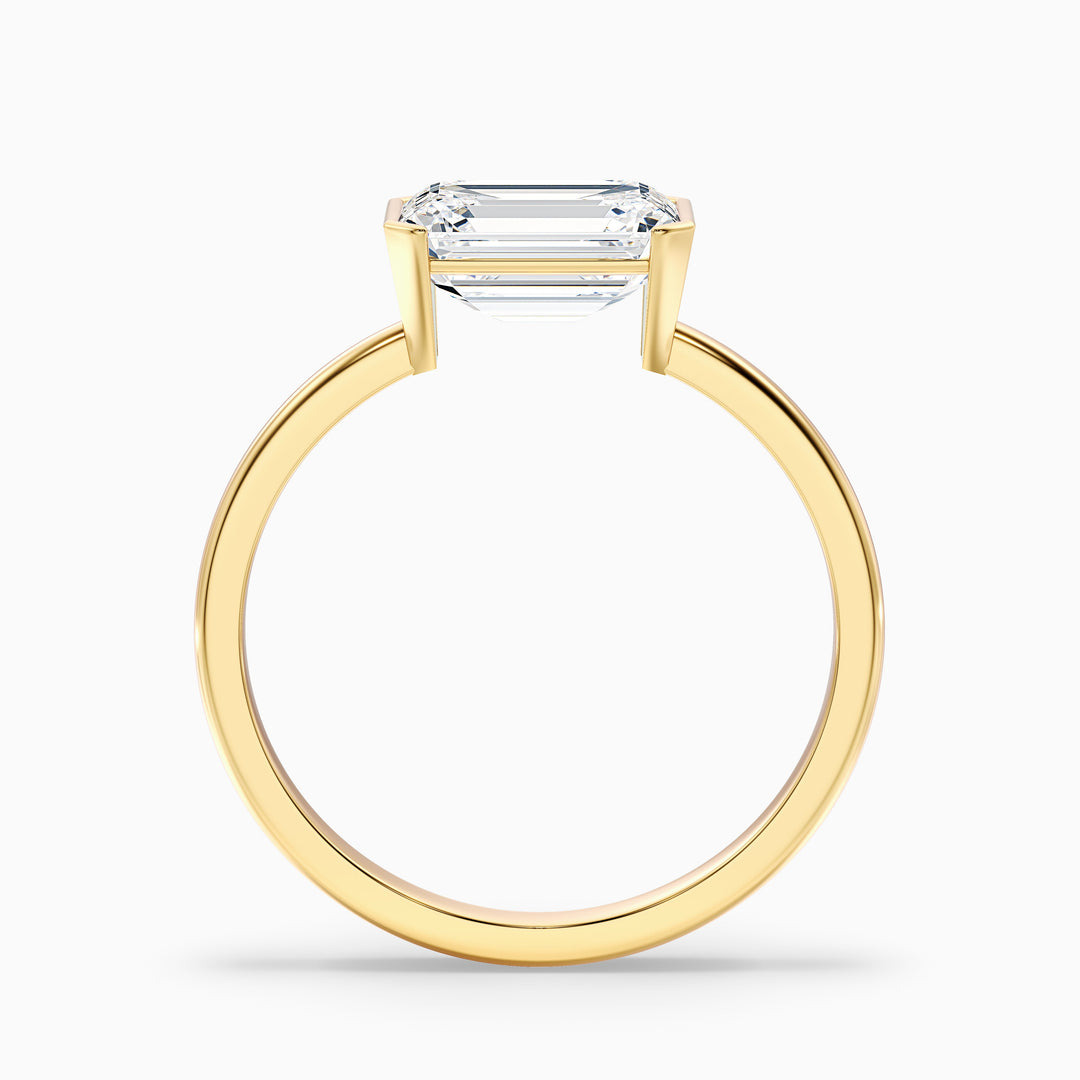 Brona 1 Carat Emerald Cut East West Half Bezel Moissanite Diamond Ring in 925 Sterling Silver