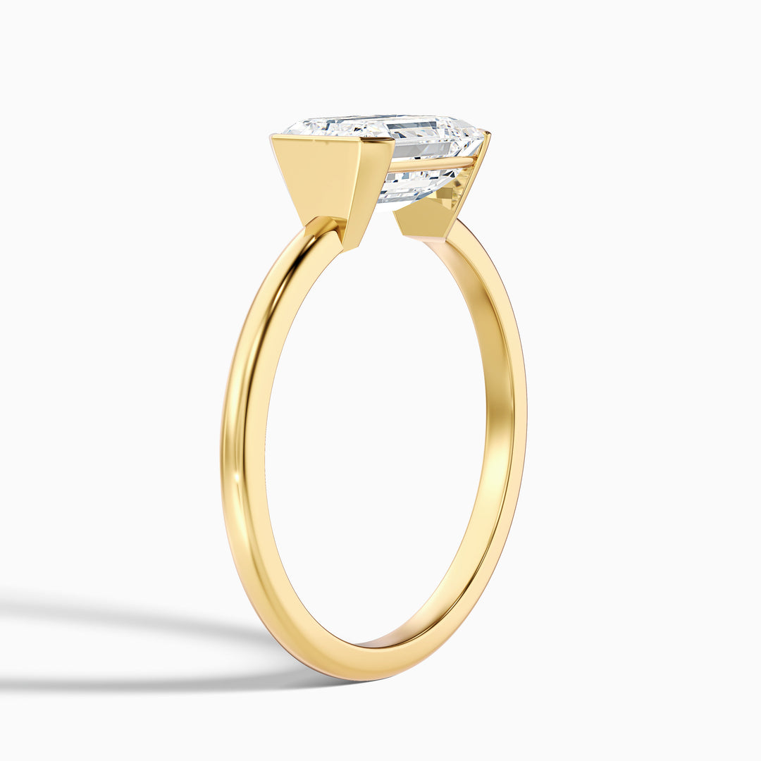 Brona 1.5 Carat Emerald Cut East West Half Bezel Moissanite Diamond Ring in 925 Sterling Silver
