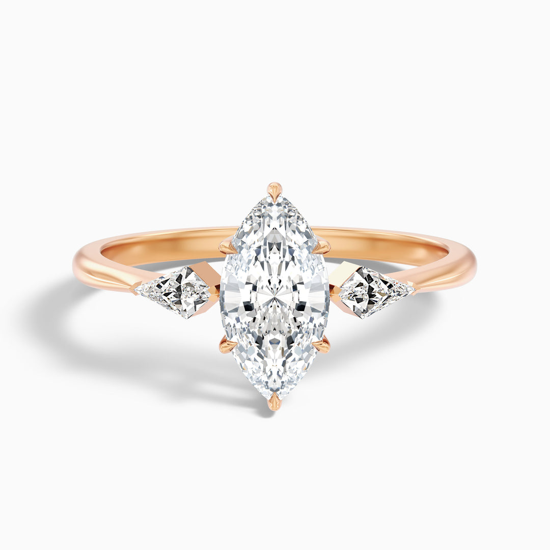 Brona 2.5 Carat Marquise Cut Side Kite Cut Lab Grown Diamond Ring in 925 Sterling Silver