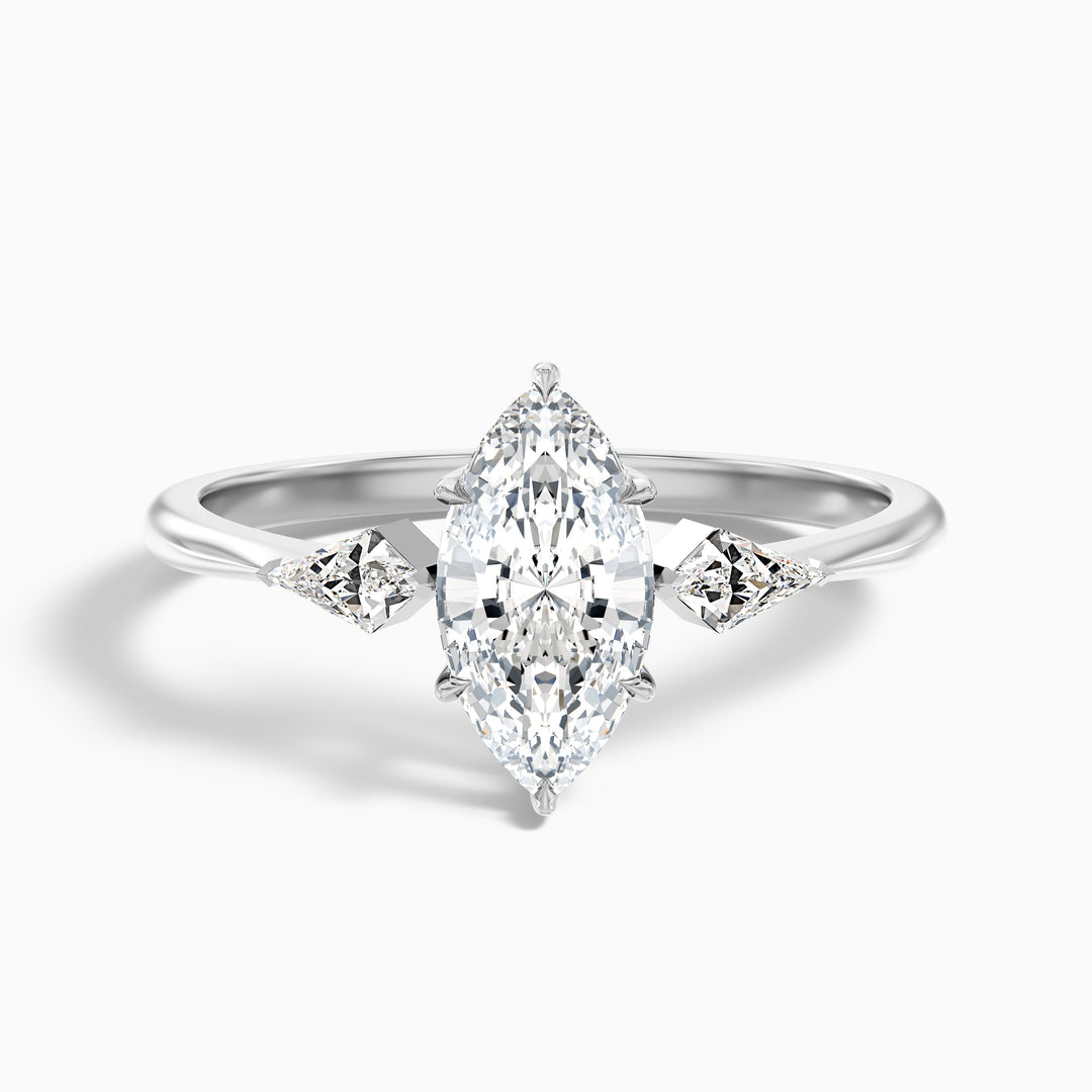Brona 1 Carat Marquise Cut Side Kite Cut Lab Grown Diamond Ring in 925 Sterling Silver