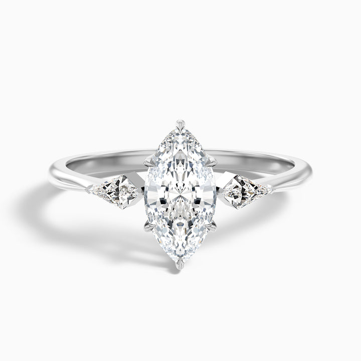Brona 3 Carat Marquise Cut Side Kite Cut Lab Grown Diamond Ring in 18k White Gold