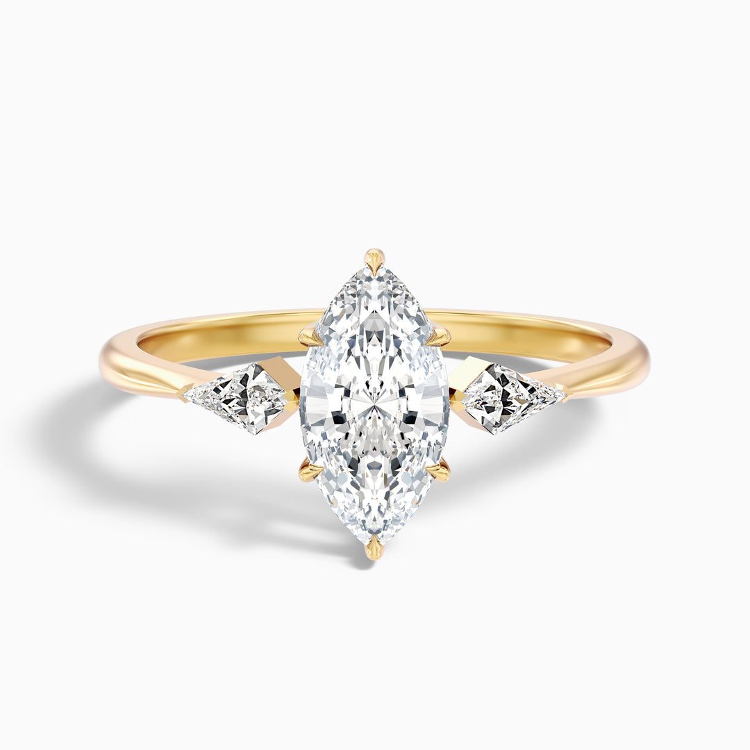 Brona 3 Carat Marquise Cut Side Kite Cut Lab Grown Diamond Ring in 18k White Gold