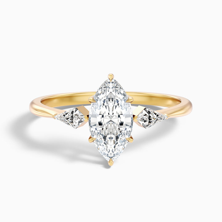 Brona 3 Carat Marquise Cut Side Kite Cut Lab Grown Diamond Ring in 18k White Gold