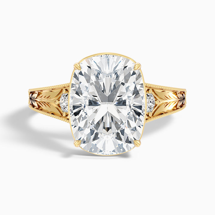 Taylor 3 Carat Elongated Old Mine Cushion Cut Lab Grown Diamond Ring in 14k Yellow Gold