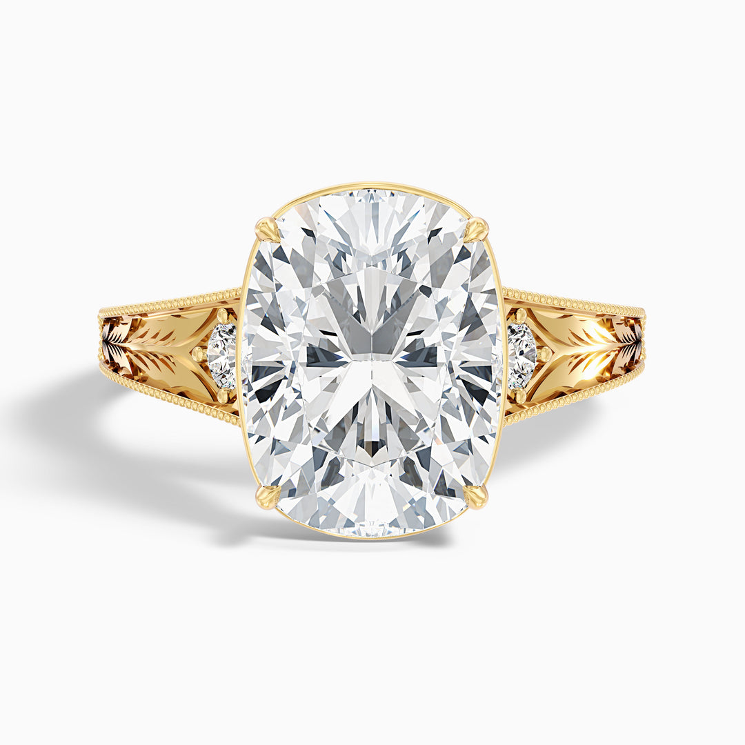 Taylor 4 Carat Elongated Old Mine Cushion Cut Lab Grown Diamond Ring in 14k Yellow Gold
