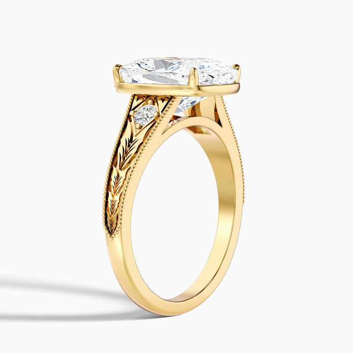 Taylor 3 Carat Elongated Old Mine Cushion Cut Lab Grown Diamond Ring in 14k Yellow Gold