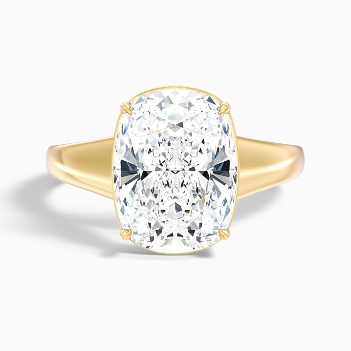 Noele 3 Carat Elongated Cushion Old Mine Cut Thick Band Lab Grown Diamond Ring in 14k Yellow Gold