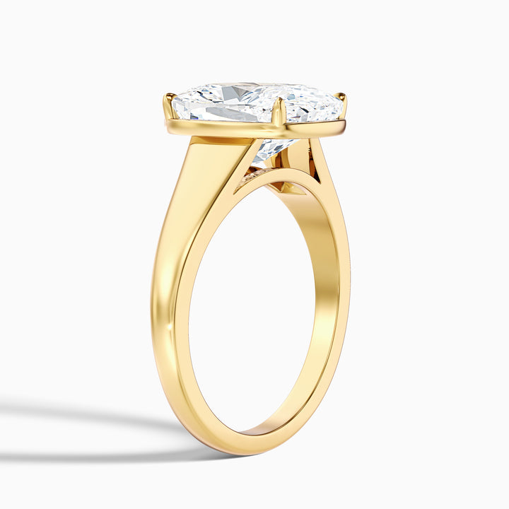 Noele 3 Carat Elongated Cushion Old Mine Cut Thick Band Lab Grown Diamond Ring in 14k Yellow Gold