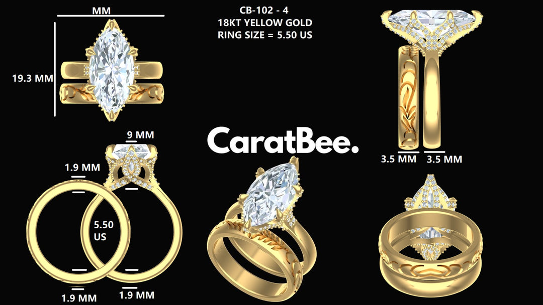Custom Order: 5 CT Marquise Moissanite Ring in 18k Yellow Gold and 3.5mm Band (For Abbi Zornes)