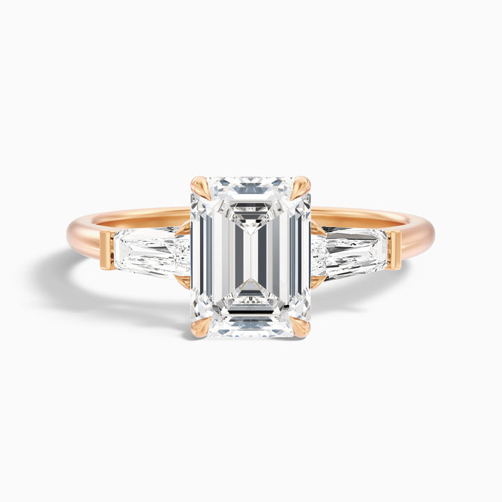 Huma 4 Carat Emerald Cut Moissanite 3 Stone Engagement Ring with Baguette in 10k Yellow Gold