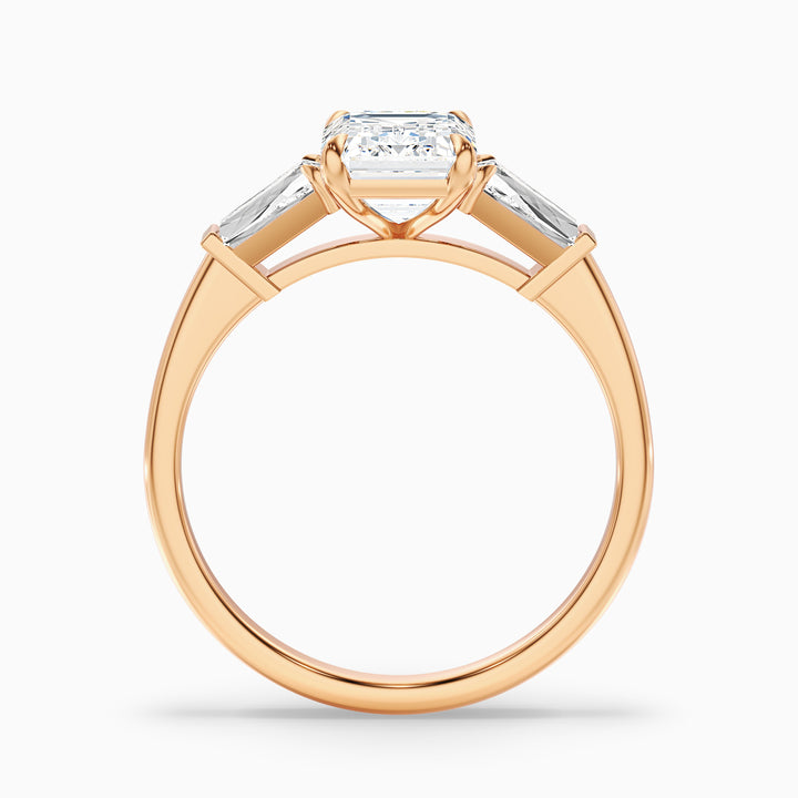 Melania 5.5 CaratEmerald Cut With Tapered Baguette Moissanite Engagement Ring in 14k Rose Gold