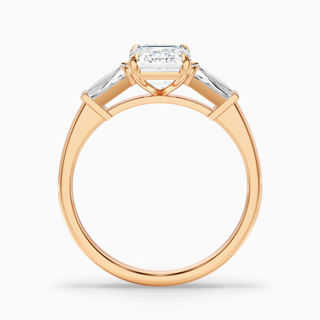 Huma 1.5 Carat Emerald Cut Moissanite 3 Stone Engagement Ring with Baguette in 925 Sterling Silver