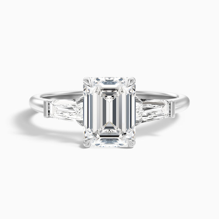 Huma 1.5 Carat Emerald Cut Moissanite 3 Stone Engagement Ring with Baguette in 925 Sterling Silver