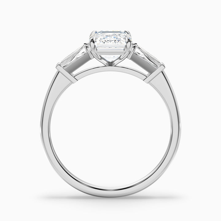 Huma 4 Carat Emerald Cut Moissanite 3 Stone Engagement Ring with Baguette in 14k Yellow Gold