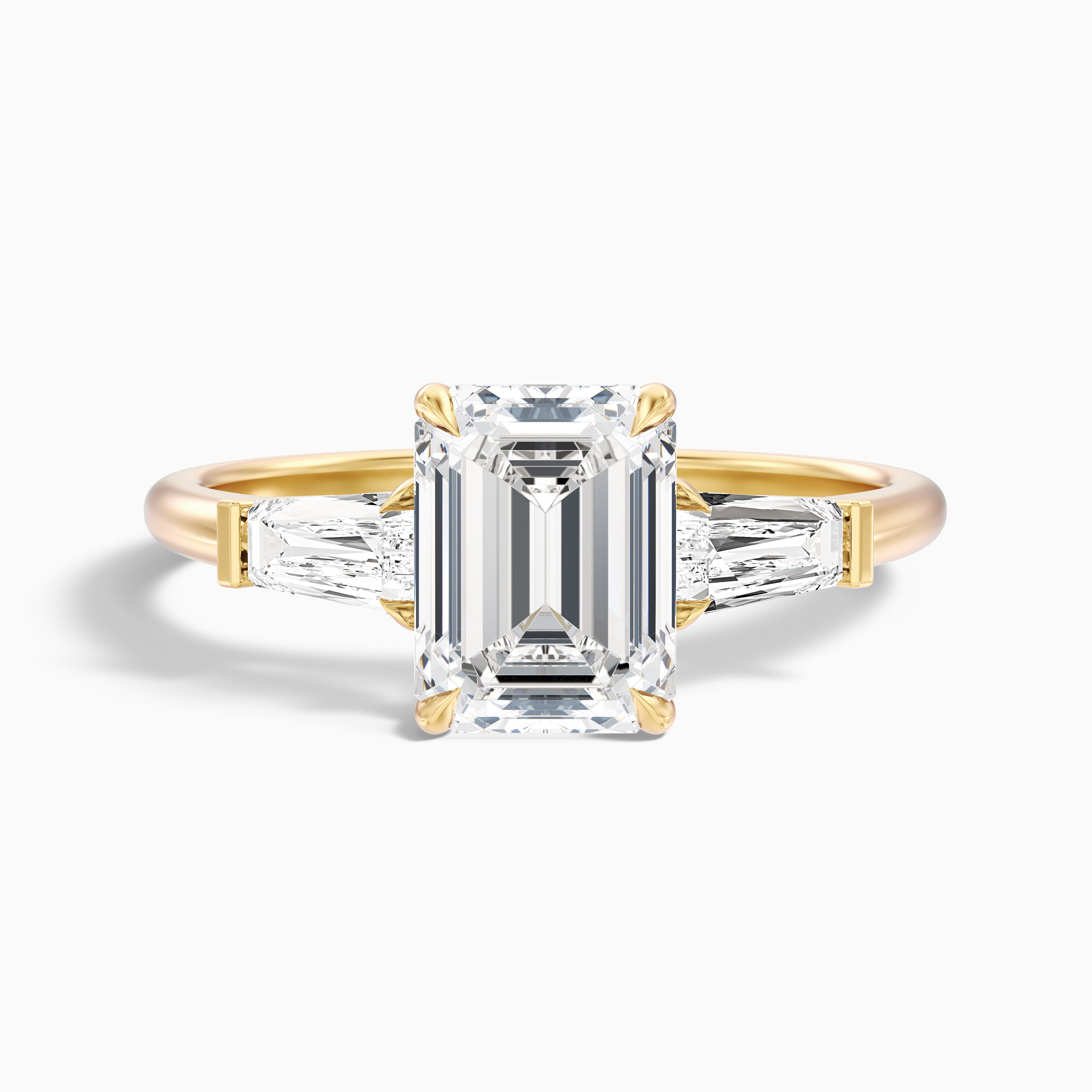 Melania 2 Carat Emerald with Tapered Baguette Cut Lab Grown Engagement Ring in 18k Yellow Gold