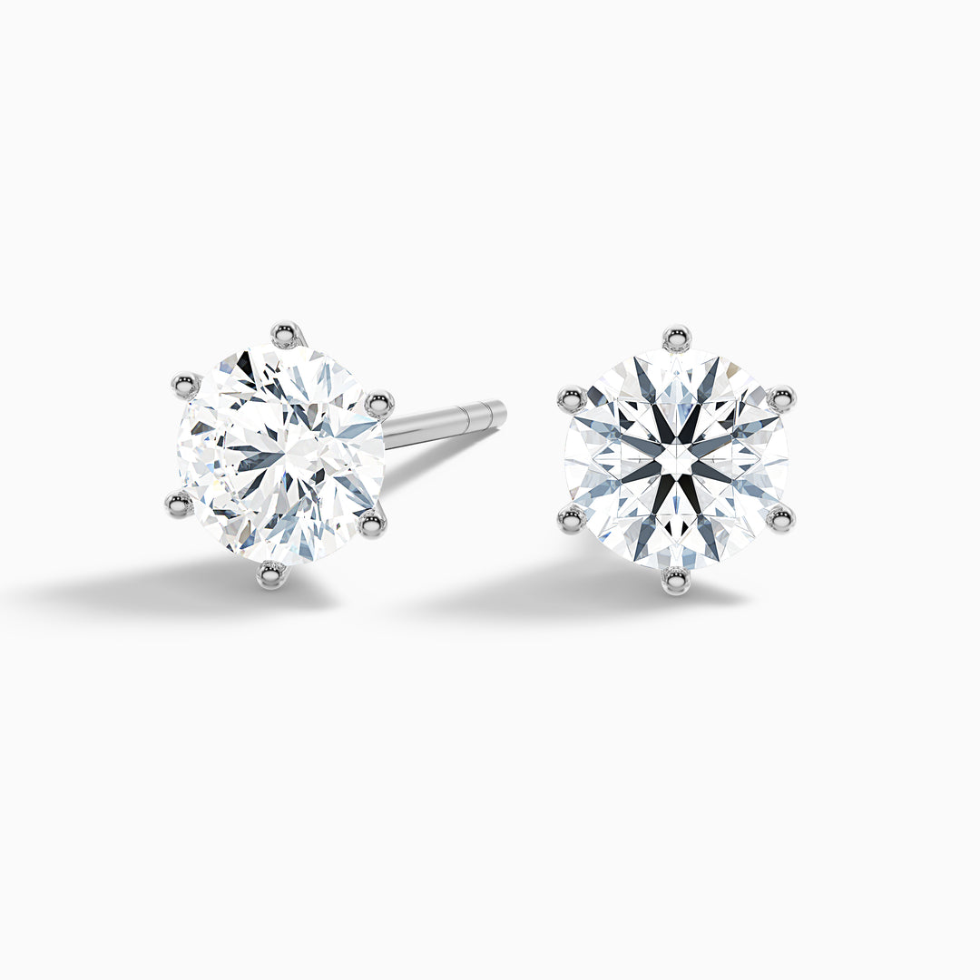 6 Claws Round Cut Lab Grown Stud Diamond Earrings