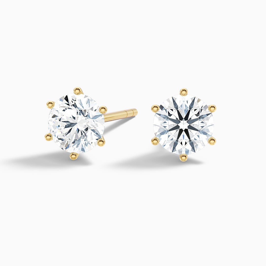 6 Claws Round Cut Lab Grown Stud Diamond Earrings
