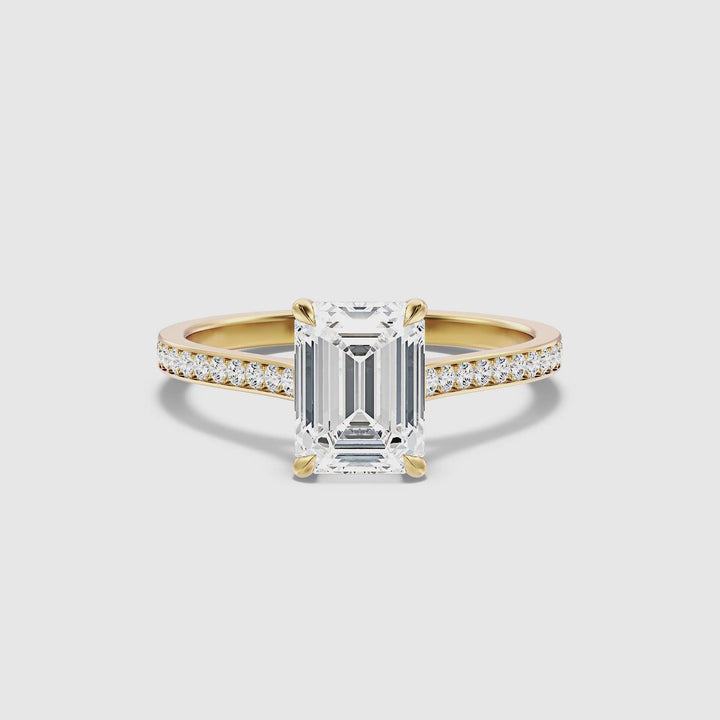 Eliza 2.5 Carat Emerald Cut Side Stone Pave Lab Grown Diamond Ring in 14k Yellow Gold