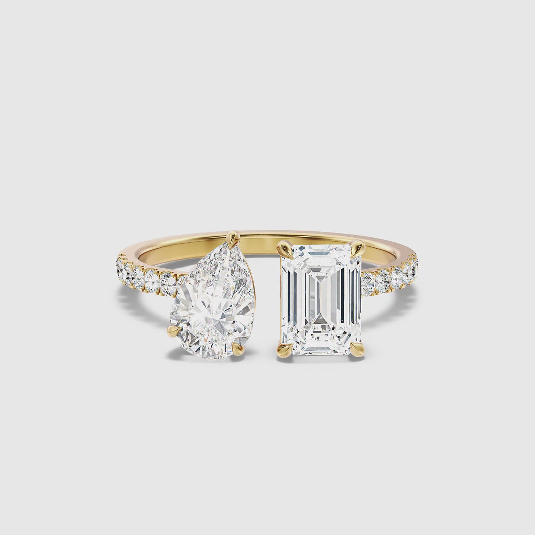 Rosie Toi Et Moi Engagement Ring in 18k Yellow Gold With Pear and Emerald Two Stone Lab Grown Diamond (3.5 Ct. Tw.)