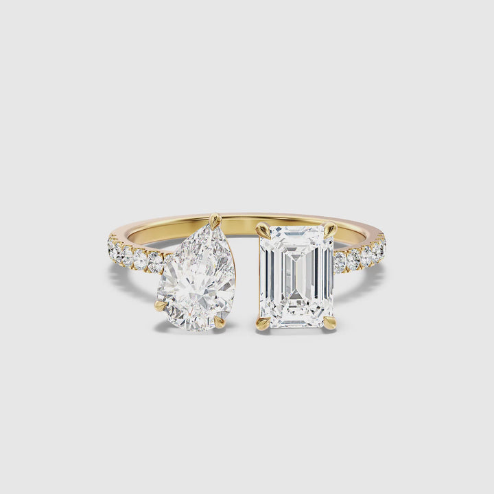 Rosie Toi Et Moi Engagement Ring in 18k Yellow Gold With Pear and Emerald Two Stone Lab Grown Diamond (3.5 Ct. Tw.)