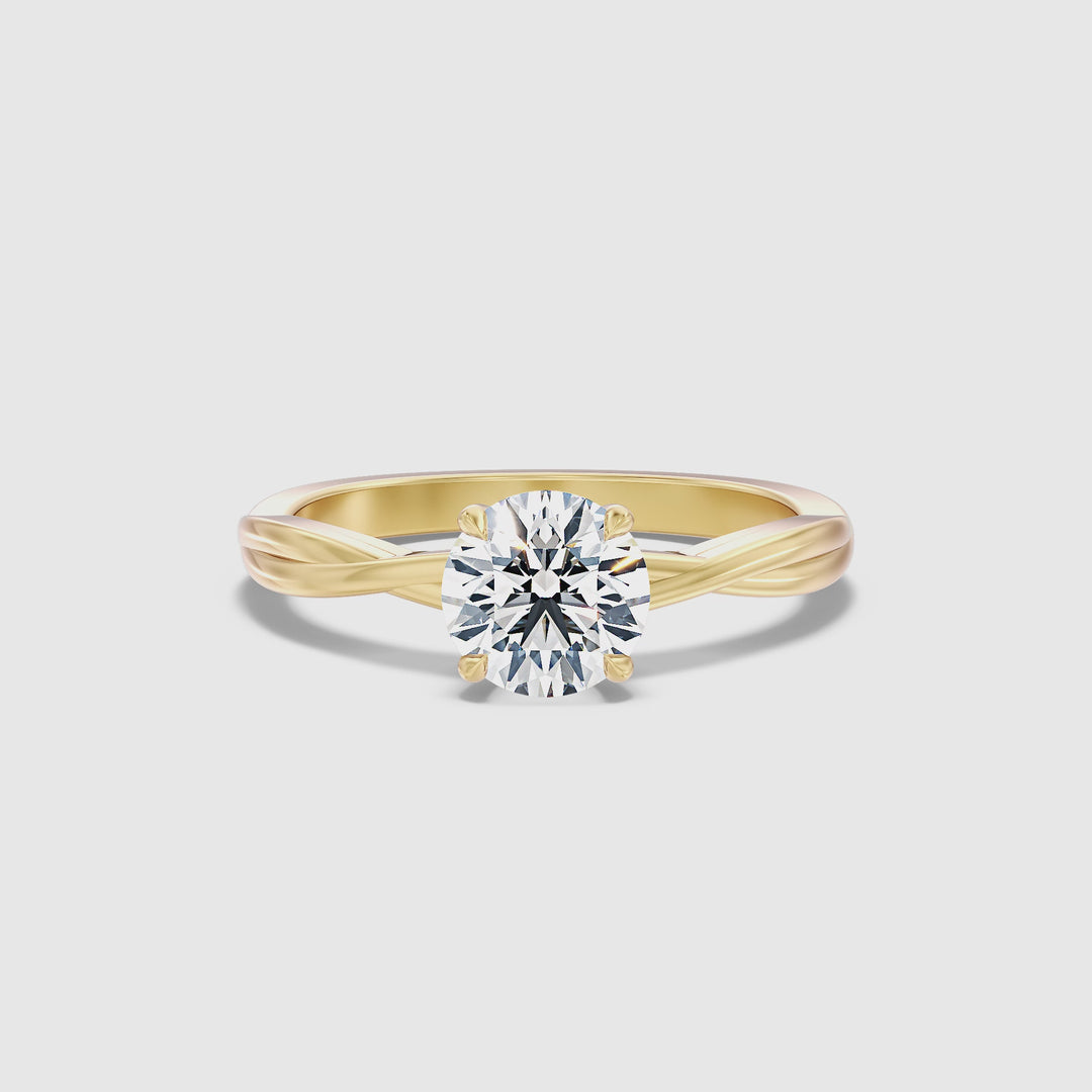 Zoya 1 Carat Round Solitaire Twisted Band Lab Grown Engagement Ring in 10k Yellow Gold