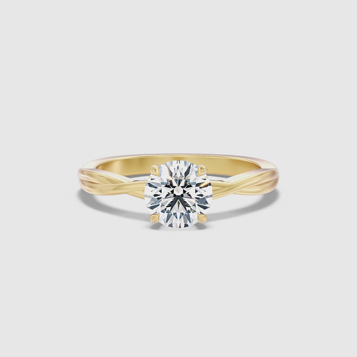 Zoya 1 Carat Round Solitaire Twisted Band Lab Grown Engagement Ring in 10k Yellow Gold