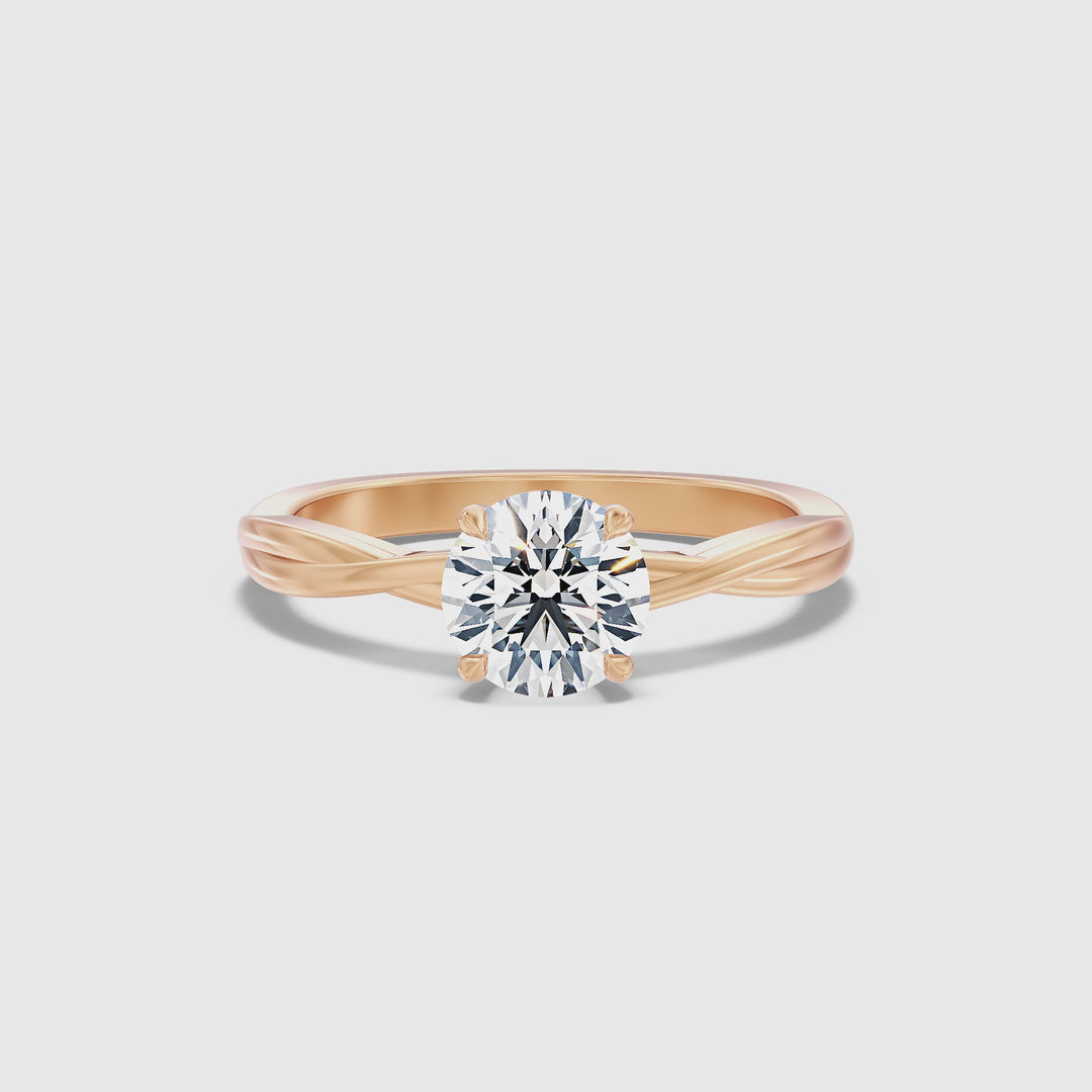 Zoya 1.5 Carat Round Solitaire Twisted Band Lab Grown Engagement Ring in 14k Rose Gold