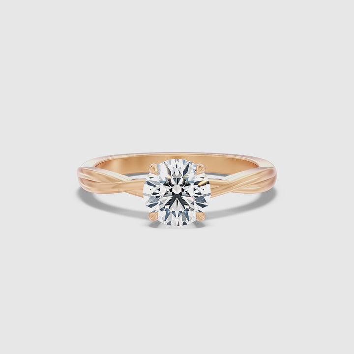 Zoya 1.5 Carat Round Solitaire Twisted Band Lab Grown Engagement Ring in 14k Rose Gold