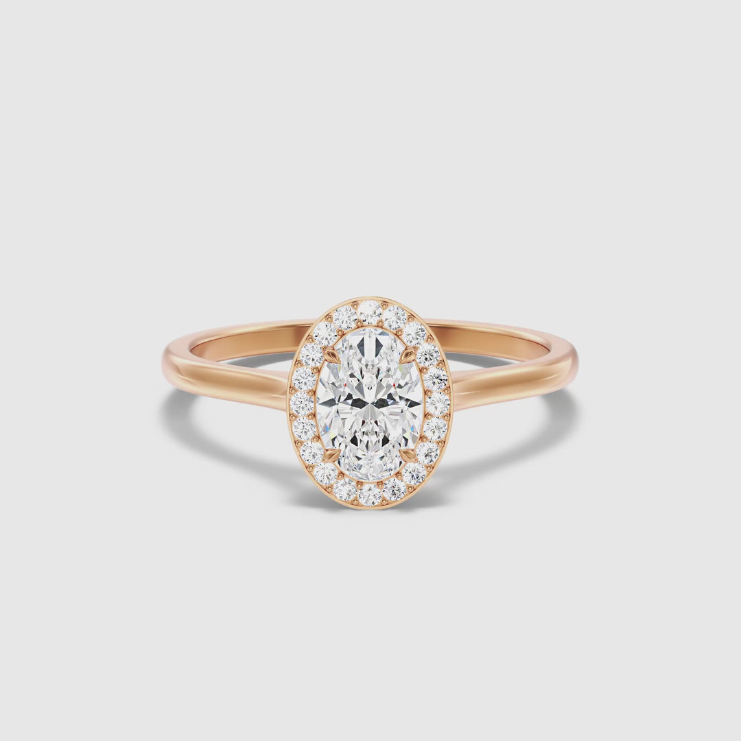 Kyra 1.5 Carat Oval Cut Halo Moissanite Diamond Ring in 14k Rose Gold