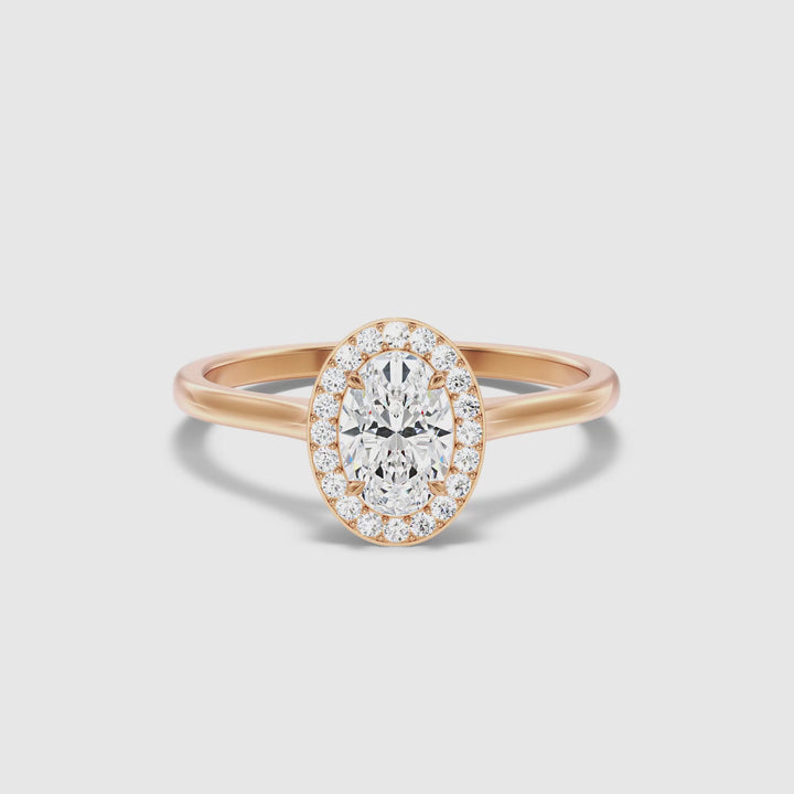 Kyra 1.5 Carat Oval Cut Halo Moissanite Diamond Ring in 14k Rose Gold