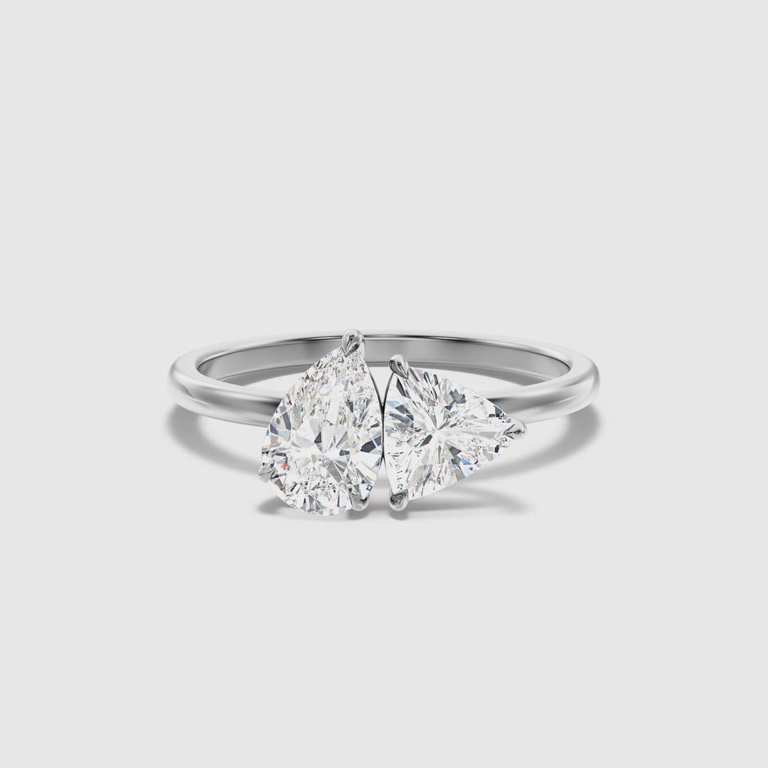 Elsie Toi Et Moi Ring in Platinum With Pear and Trillion Cut Two Stone Moissanite Diamond (4.5 Ct. Tw.)