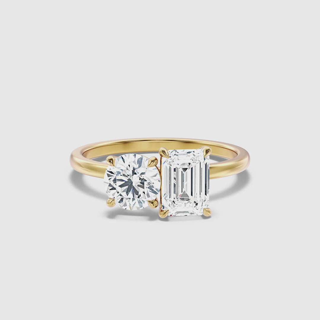 Faye Toi Et Moi Engagement Ring in 10k Yellow Gold With Round and Emerald Two Stone Moissanite Diamond (3.5 Ct. Tw.)